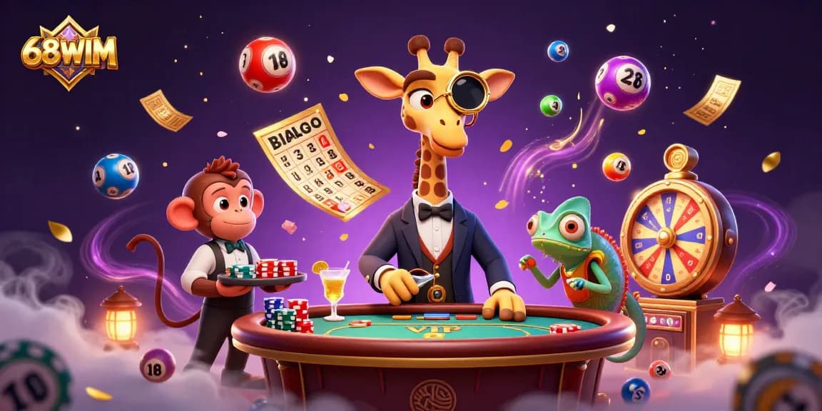 Engage with the exciting world of 68WIM, featuring vibrant characters and dynamic casino elements.