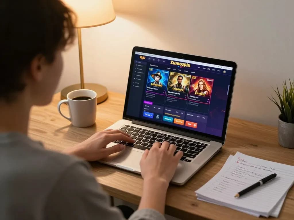 Engaging in Zumospin promotiecode gaming at home with strategic notes and cozy atmosphere