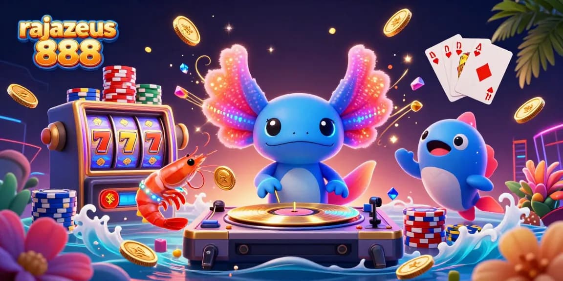 Experience the excitement of rajazeus 888 with vibrant characters and lucky slot machine reels.