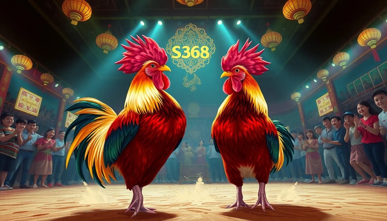 Live cockfighting at SV368, featuring fierce roosters and vibrant energy.