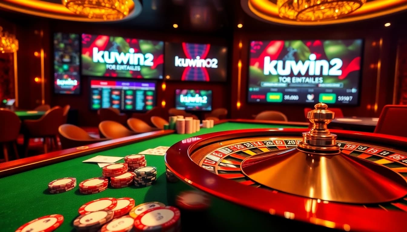 Play exciting casino games at kuwin02 with vibrant roulette and poker elements.