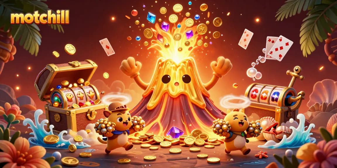 Experience thrilling gameplay on motchill with this vibrant casino-themed illustration showcasing treasures and excitement.