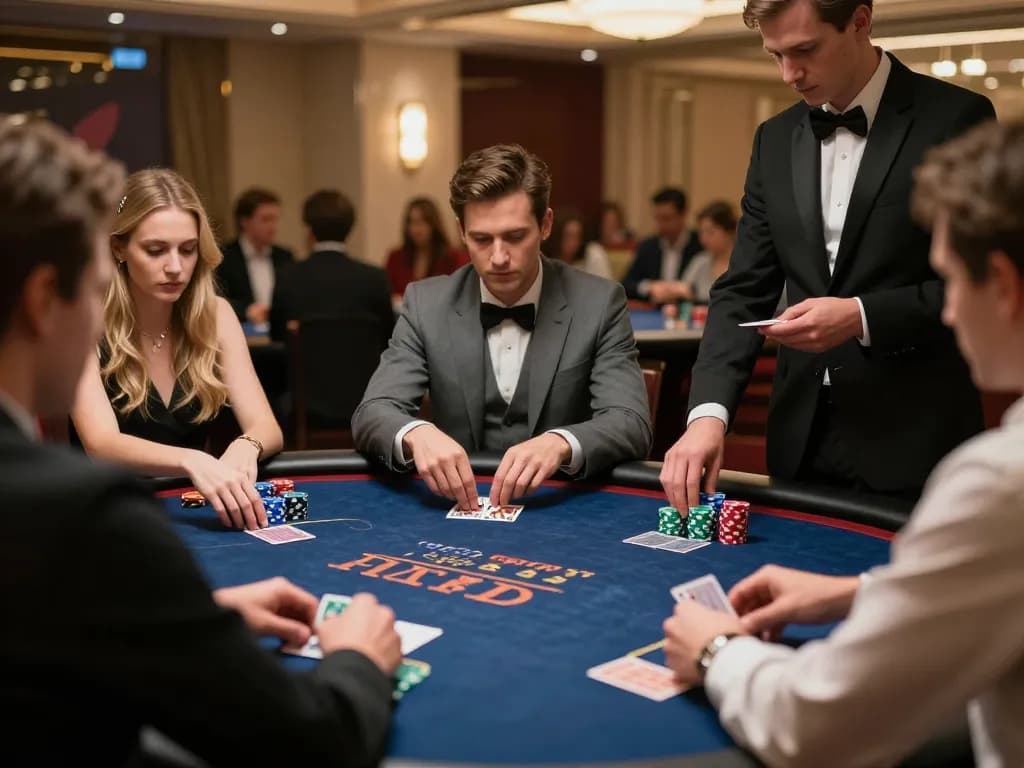 Players engaged in a high-stakes poker game at 789WIN casino, showcasing competitive strategy and luxury atmosphere.