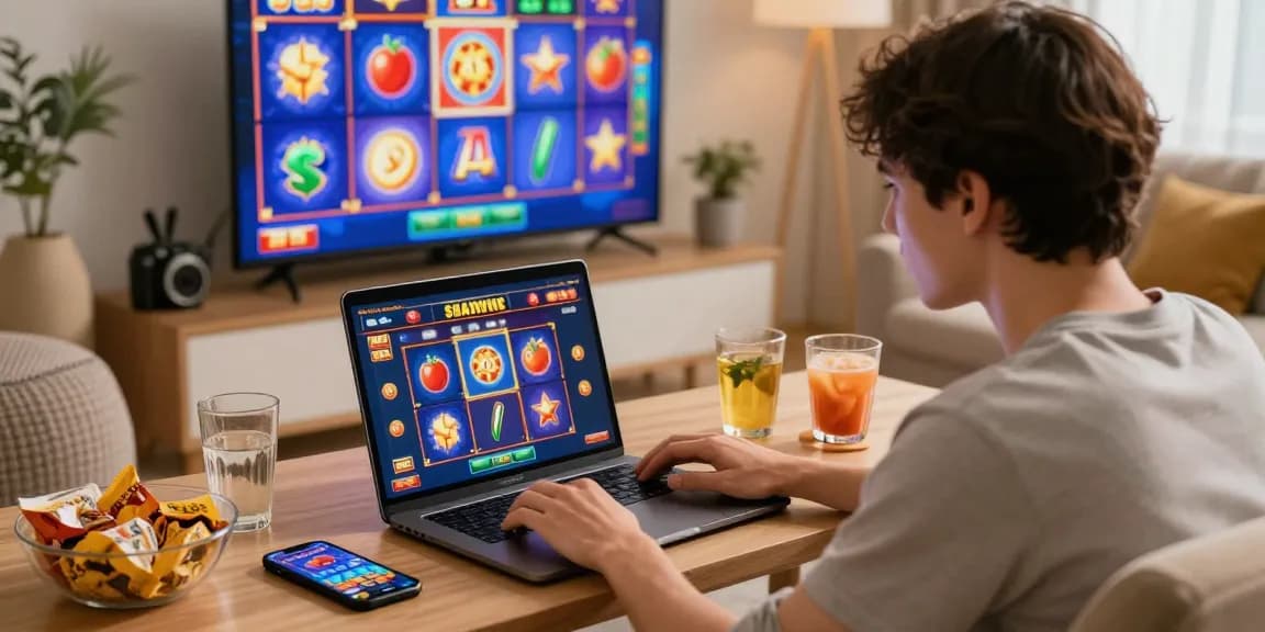 Exciting gaming moment at scoarch.org.uk with vibrant slot games and a cozy setup.