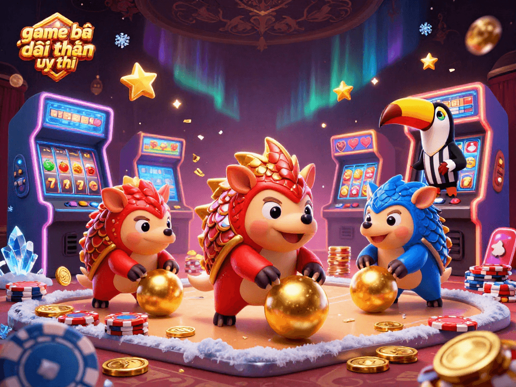 Experience the excitement of game bài đổi thưởng uy tín with dynamic 3D pangolins and colorful casino elements.