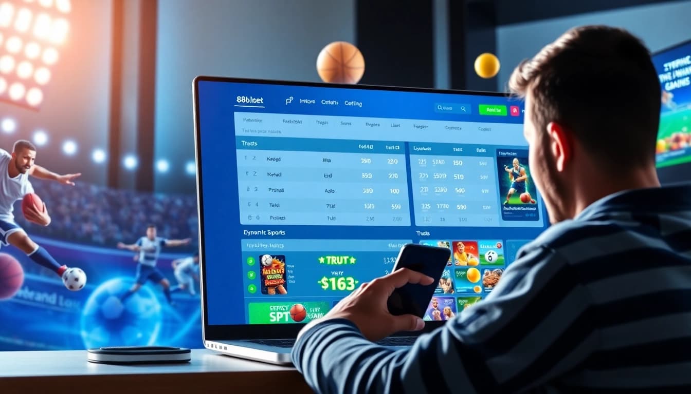 Online sports betting interface showcasing 888b.bet's dynamic features and vibrant design.