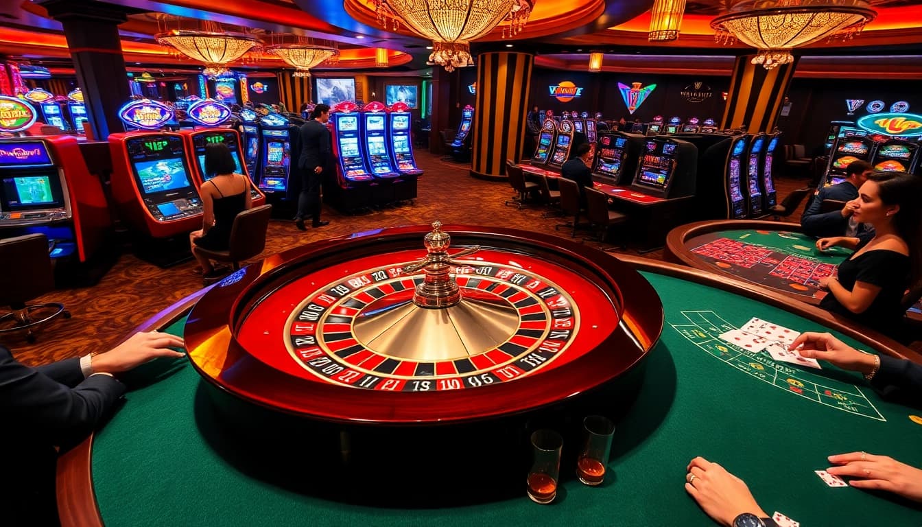 Experience the thrill of gambling at VZ99 ac with vibrant roulette tables and luxurious casino ambiance.