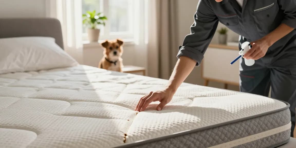 Proactive inspection for bed bug removal in a cozy bedroom with sunny ambiance.