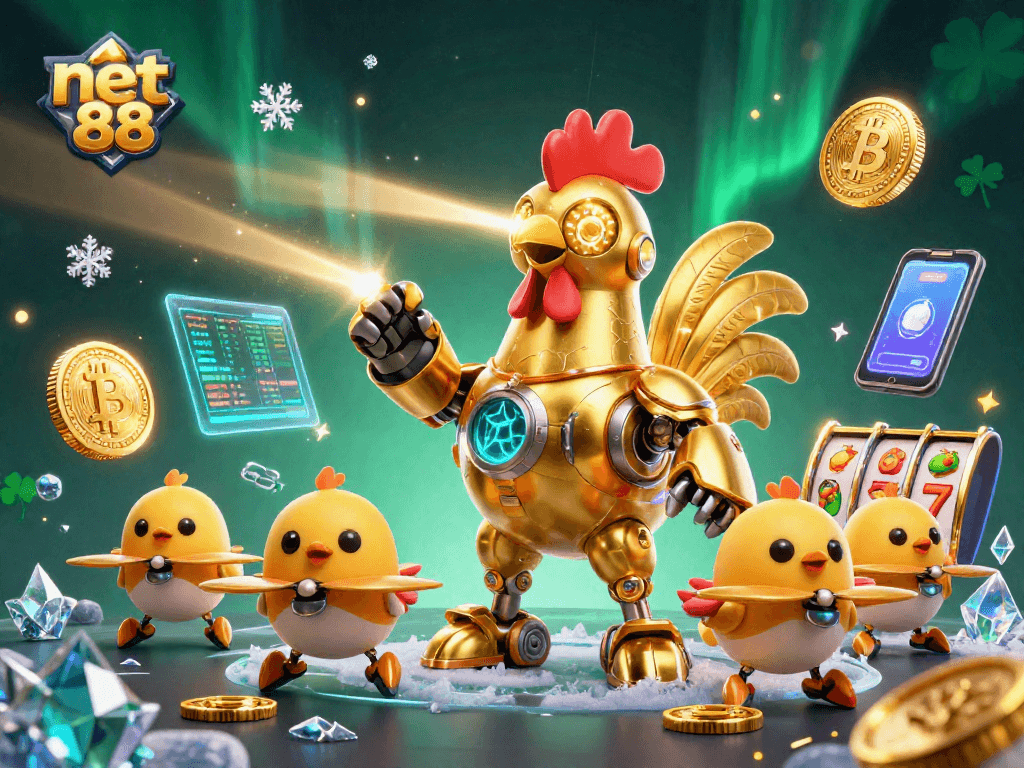 Experience thrilling gaming action with net 88, featuring vibrant crypto elements in an exciting casino scene.