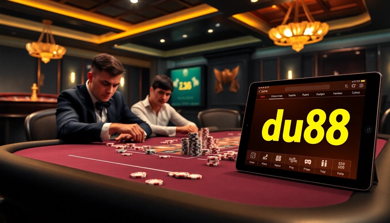 Experience the thrill of du88 with intense poker action at a luxurious casino table.