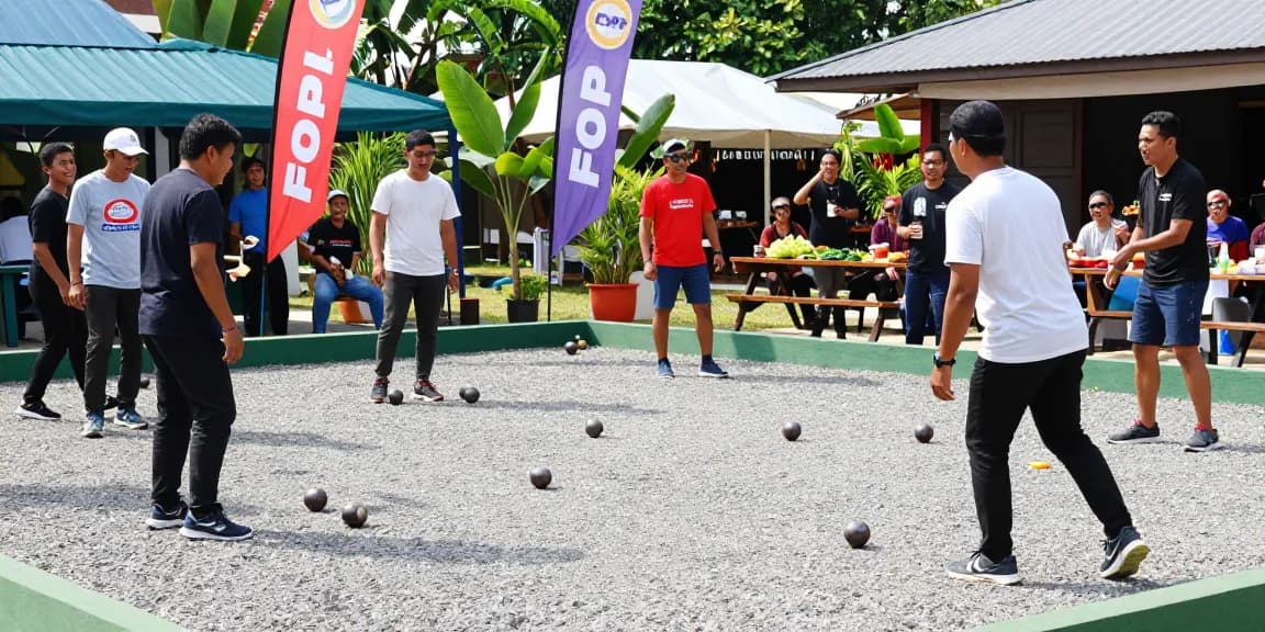 fopikotaparepare.org showcasing a lively petanque tournament atmosphere with players and spectators.