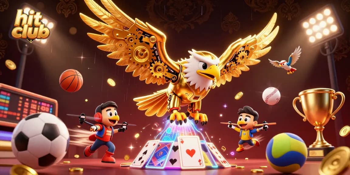 Engage with the hit club's 3D illustration of a golden eagle amidst sports elements, showcasing dynamic betting.