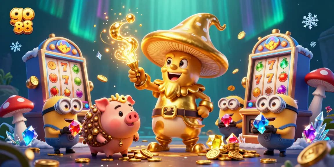 Hit the jackpot with go 88 in this vibrant casino-themed 3D digital illustration.