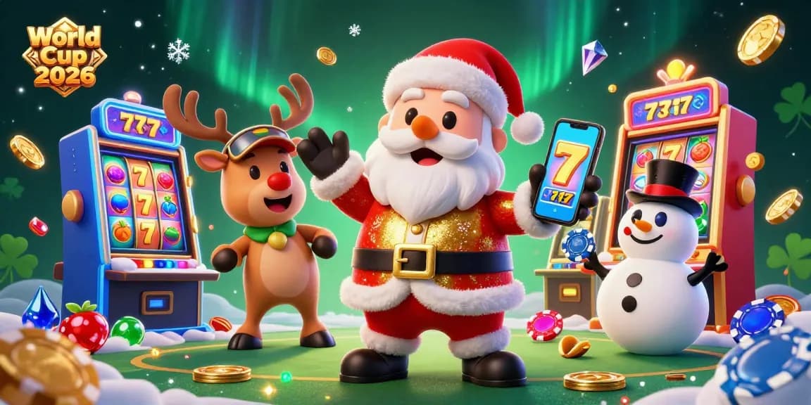 Experience the excitement of World Cup 2026 with Santa and friends in a vibrant casino setting.