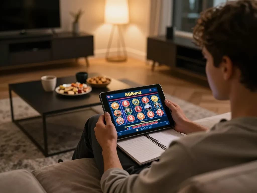 Engaging home gaming atmosphere with 888vnd app showcasing online casino excitement