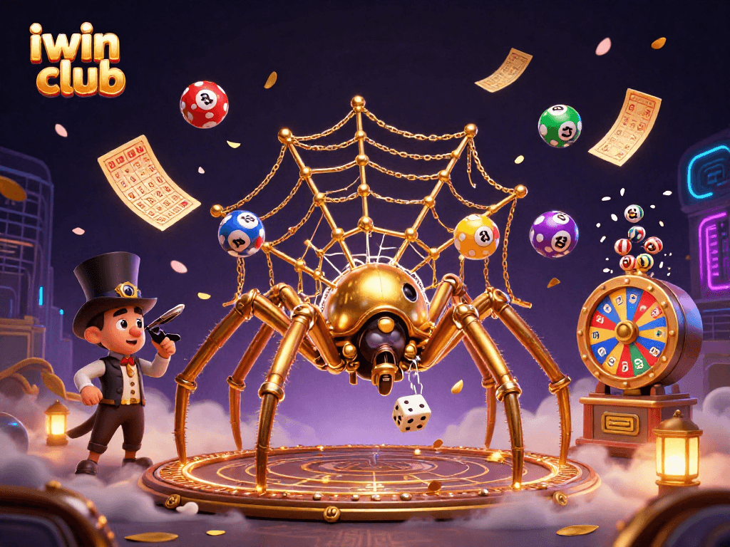 Engage with exciting games at iwin club, featuring vibrant lottery balls and steampunk characters.