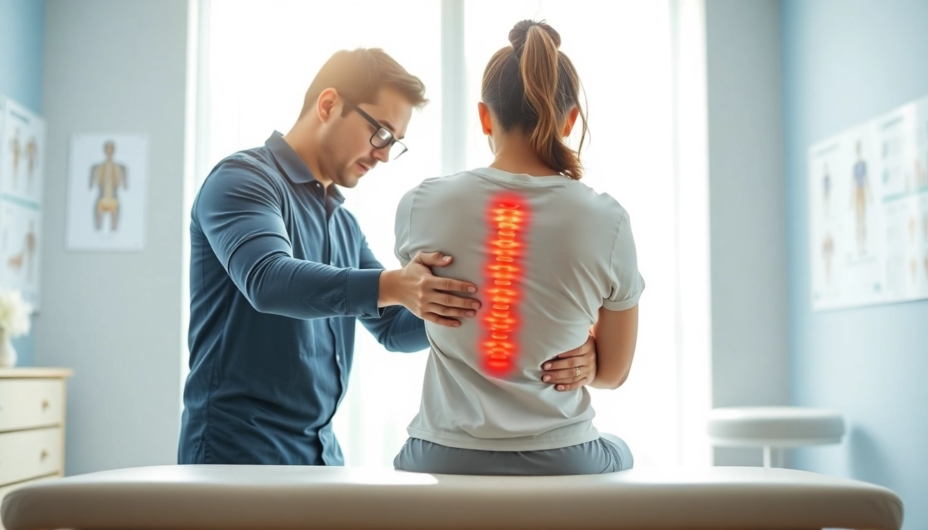 Exemplifying lower back pain causes, a chiropractor attends to a patient in a bright, clinical environment.