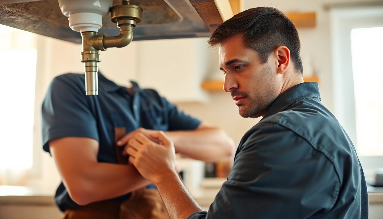 Find a reliable plumber near me repairing a kitchen pipe, showcasing expertise in home maintenance.