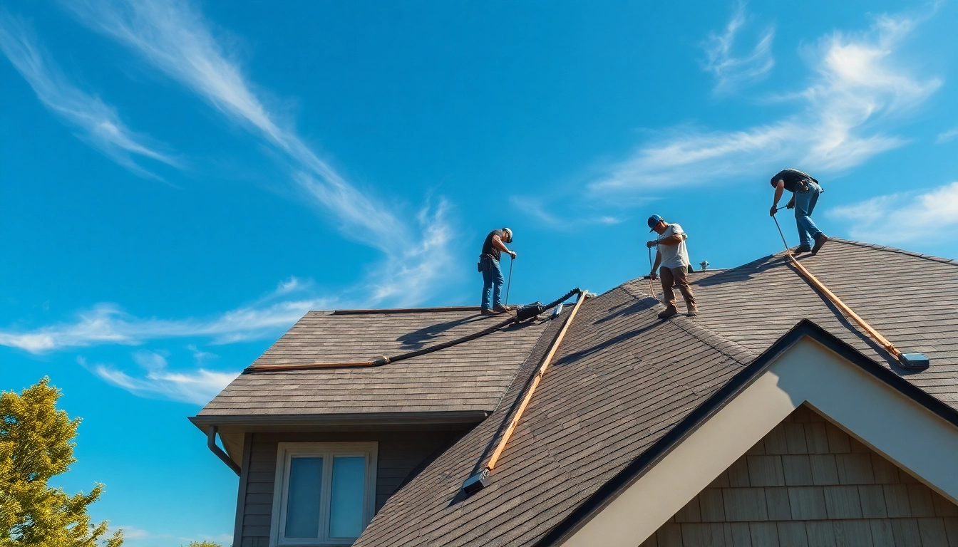 Roofing installation process in South Jersey by skilled professionals under bright sunlight.