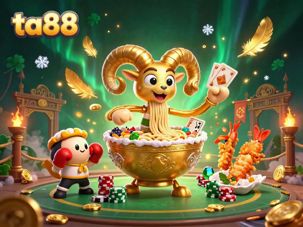 Engage players with ta88 at a vibrant casino scene featuring playful characters and gaming elements.