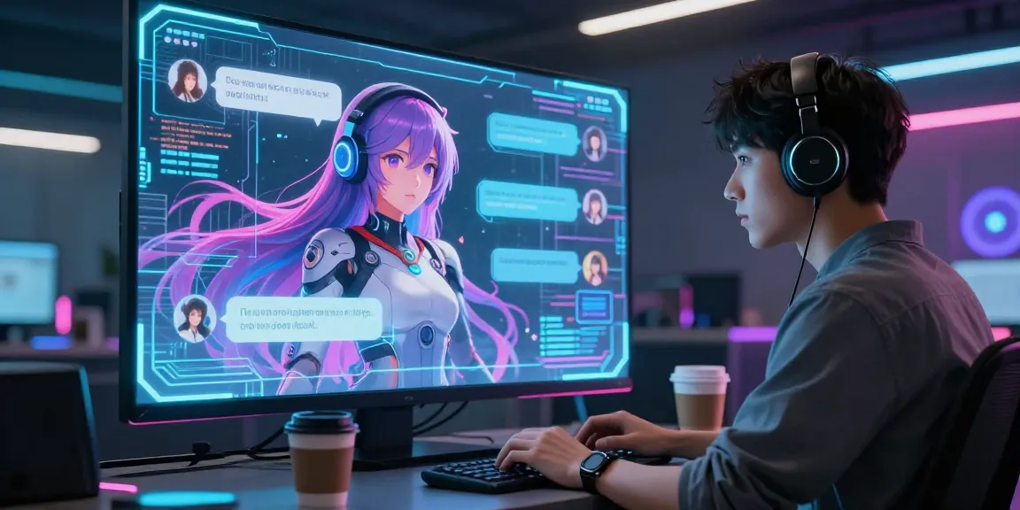 Engaging ai chat hentai conversation with an anime character in a futuristic setting.