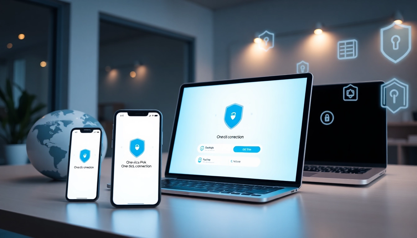 多设备上的快连官网 VPN 界面，展示创新的安全特性与全球连接性。