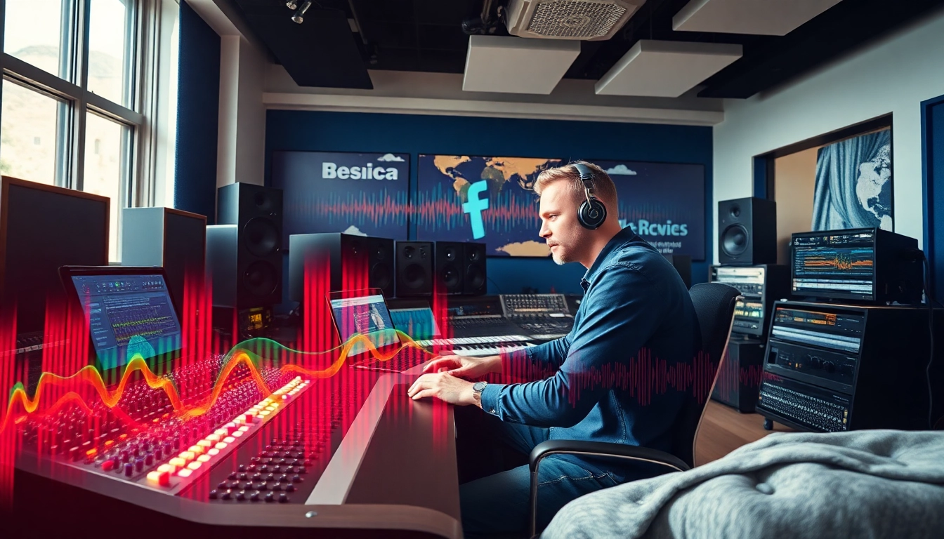 Engaging professional in online mastering services, showcasing a modern studio with advanced technology.