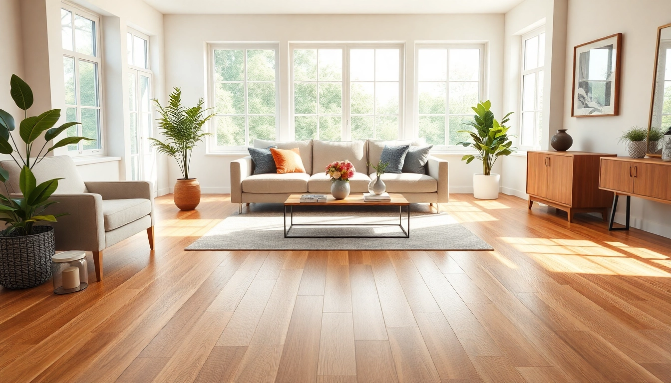 Elegant living room showcasing luxury vinyl plank flooring with natural wood appearance.
