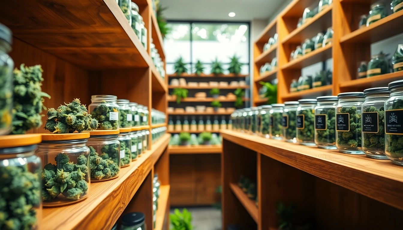 Buy High-Quality Cannabis UK showcased in an elegant retail space, emphasizing product quality and variety.