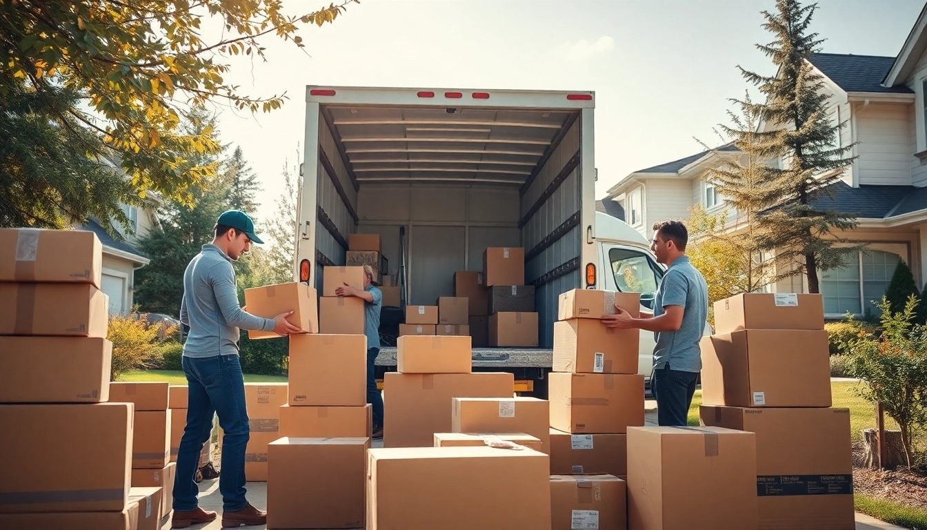 Moving companies Calgary team loading a truck with boxes during a residential move.