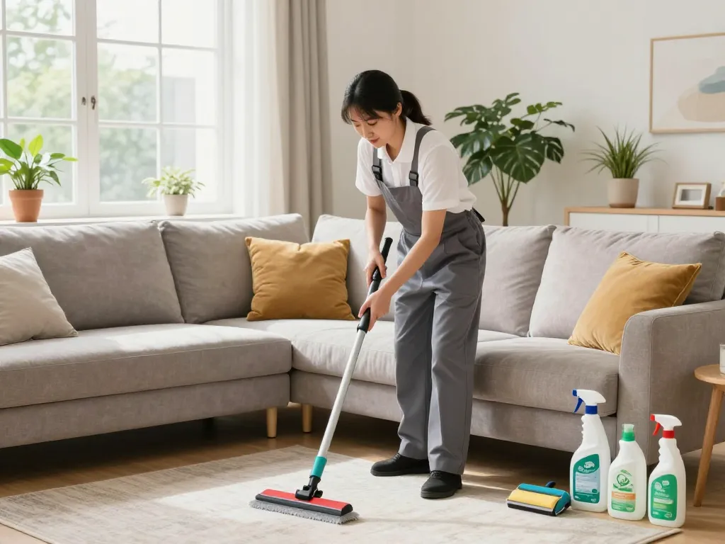 Eco-friendly cleaning blogs showcase upholstery cleaning with natural products and professional techniques in a bright living room.