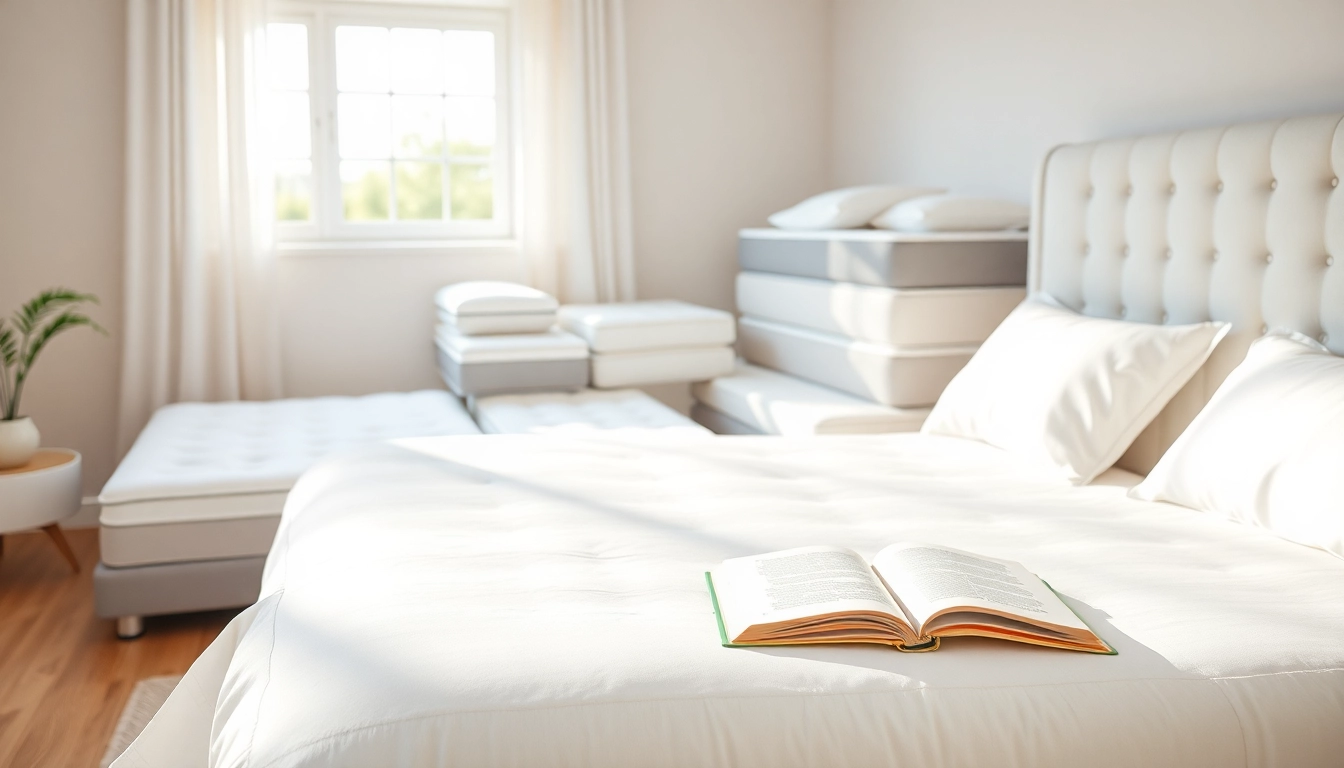 Visual representation of various mattress dimensions with a cozy bedroom backdrop, showcasing comfort.