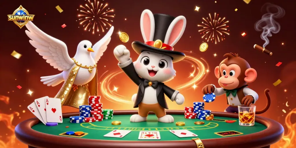 Experience the excitement of sunwinw with a magician rabbit and casino elements illuminating the scene.
