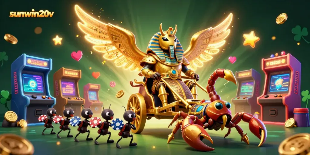 Experience exciting wins with sunwin20v in a vibrant casino-themed scene showcasing dynamic gaming elements.