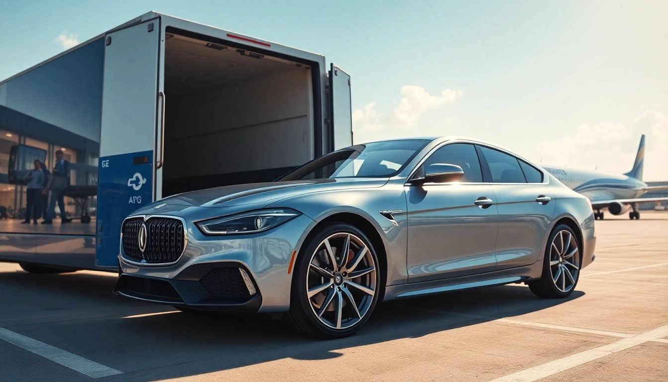 Heathrow airport luxury car service with a vehicle being loaded onto a transport van.
