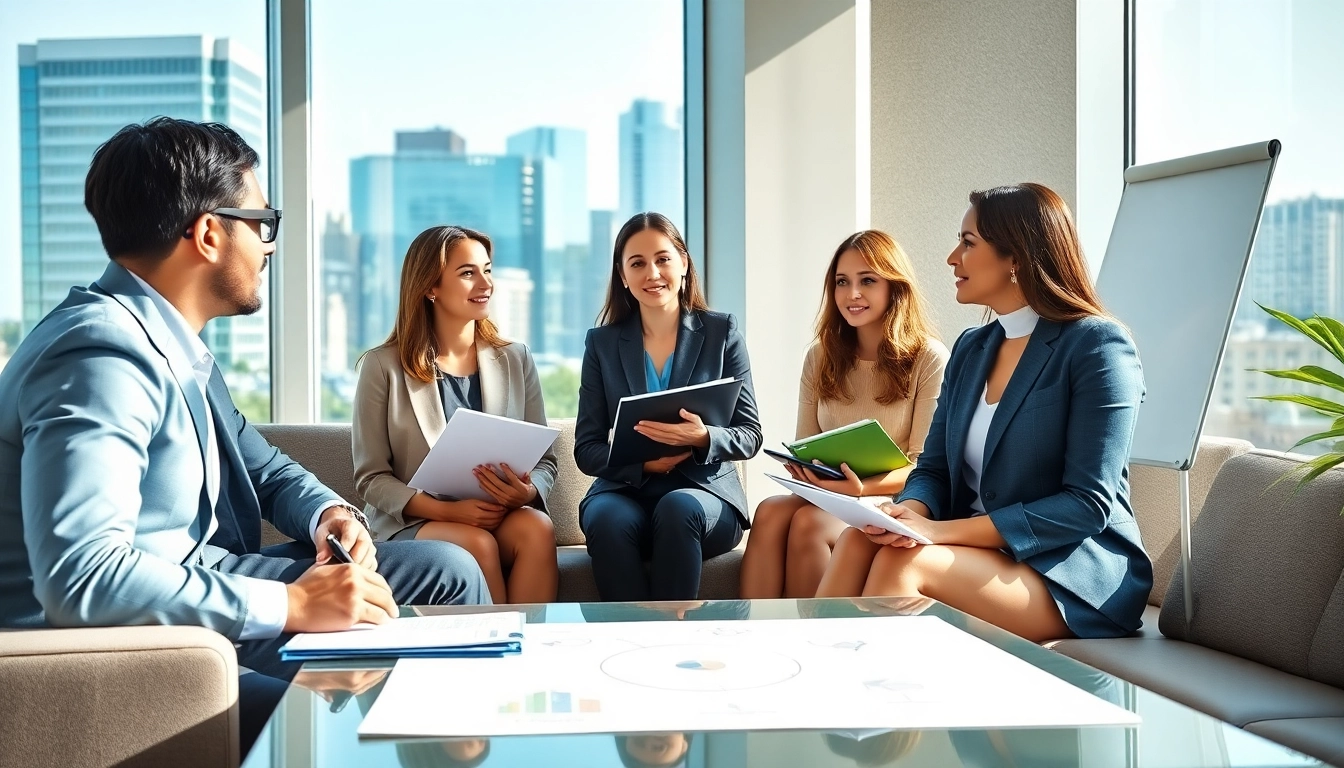 Engaging dialogue about Federal and State contracts and grants among professionals in a modern office.