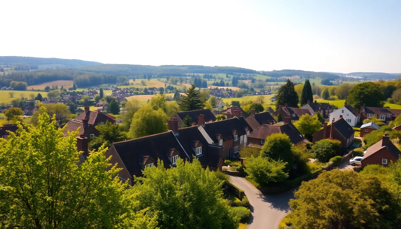 View of Claygate with lush greenery and quaint cottages showcasing a picturesque village atmosphere.