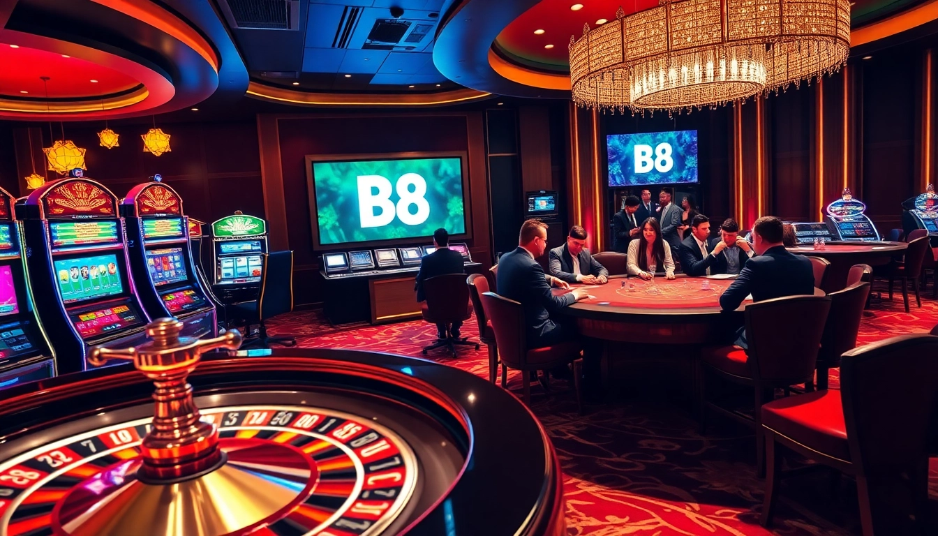 Players enjoy thrilling games at a luxurious casino featuring the exciting B8 gaming experience.