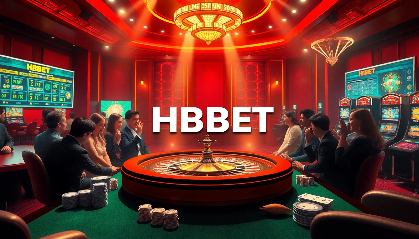 HBBET offers an exciting online casino experience with poker tables, roulette wheels, and vibrant slot machines.