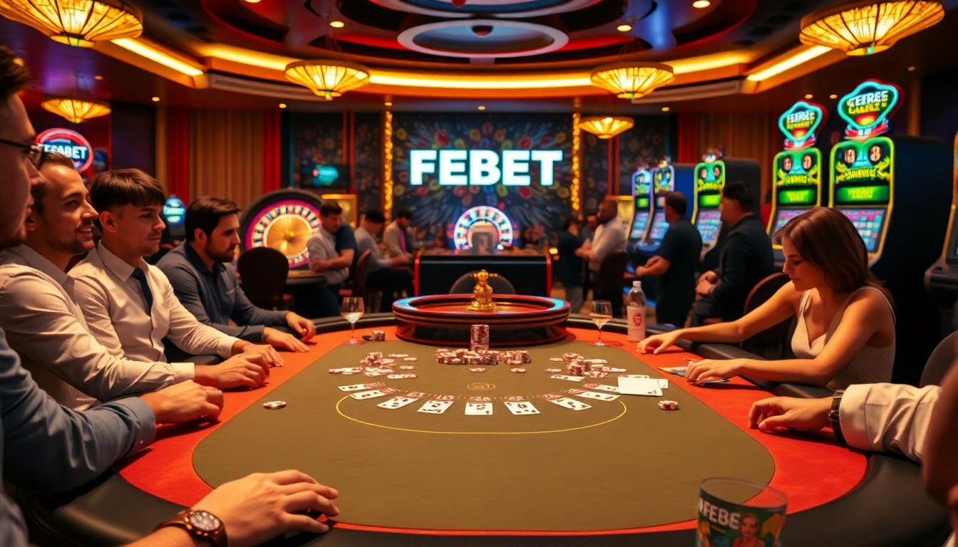 FEBET enhances your gaming experience with an exciting poker scene and vibrant casino atmosphere.