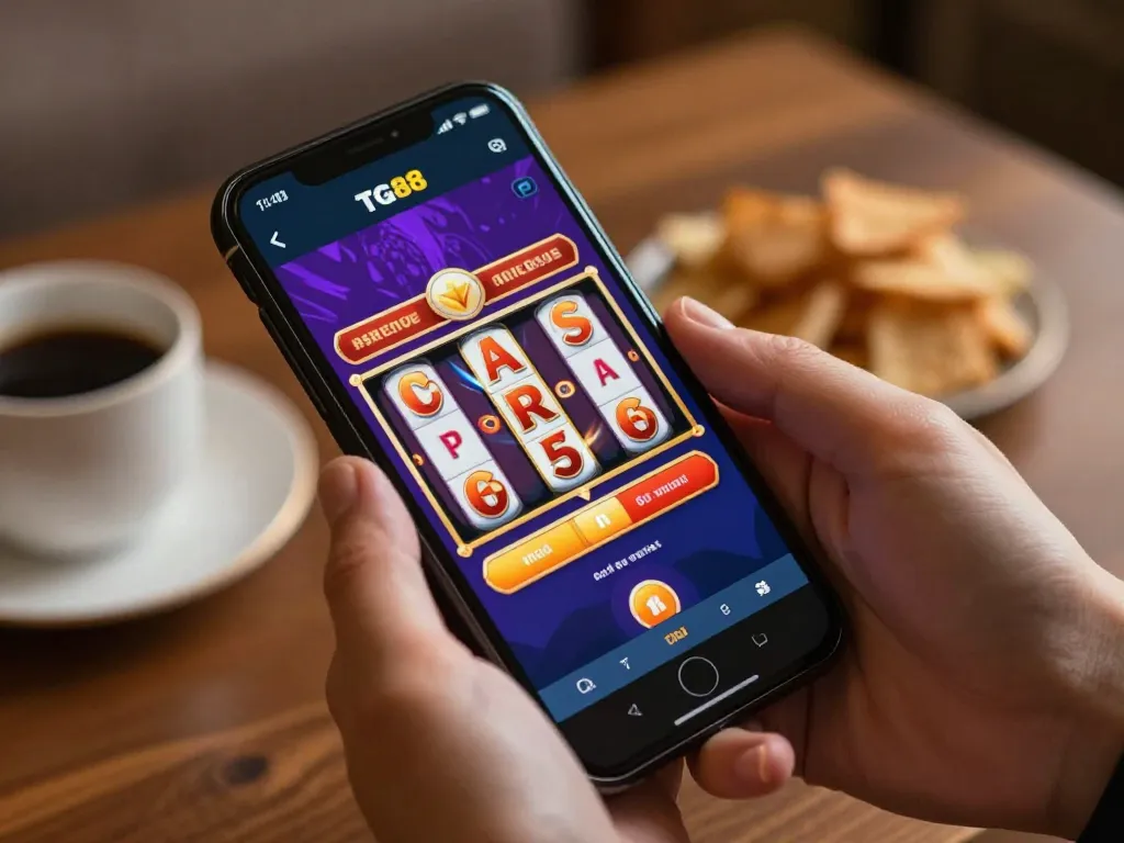 Player engaging with the TG88 app on smartphone, capturing thrilling online casino experience.