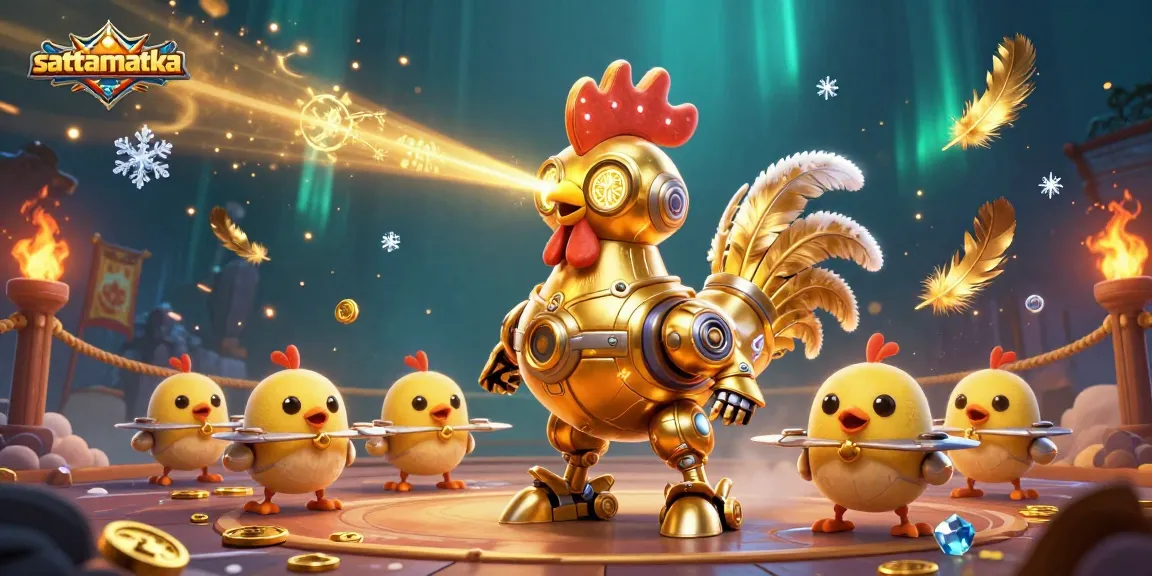 Engage with the excitement of sattamattka as golden rooster robots and chick drones illuminate the casino arena.