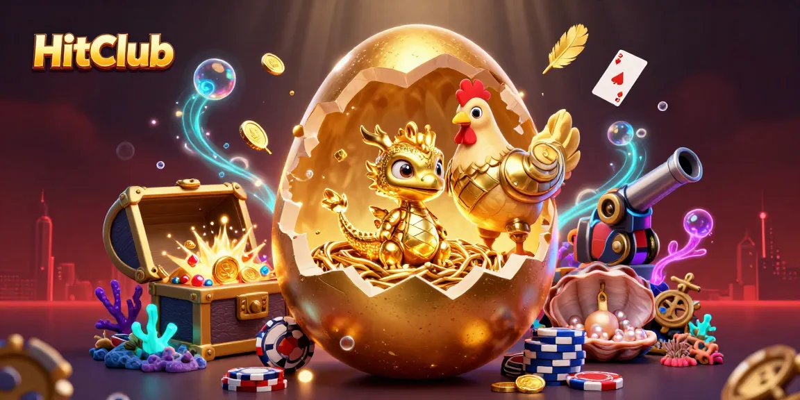 Win exciting rewards at HitClub with a golden dragon emerging from poker chips amidst dynamic casino elements.
